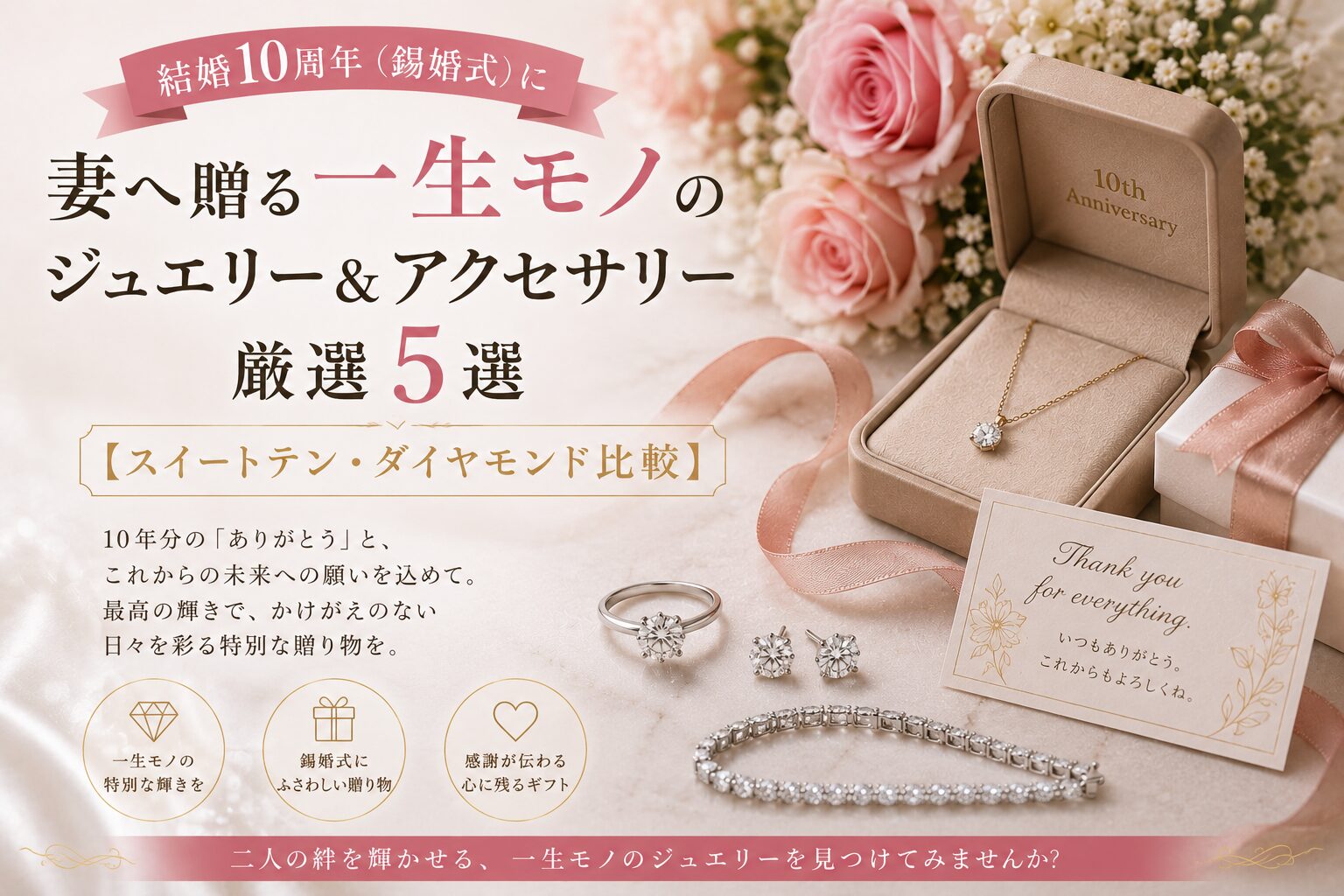 結婚10周年（錫婚式）に妻へ贈る一生モノのジュエリー＆アクセサリー厳選5選【スイートテン・ダイヤモンド比較】