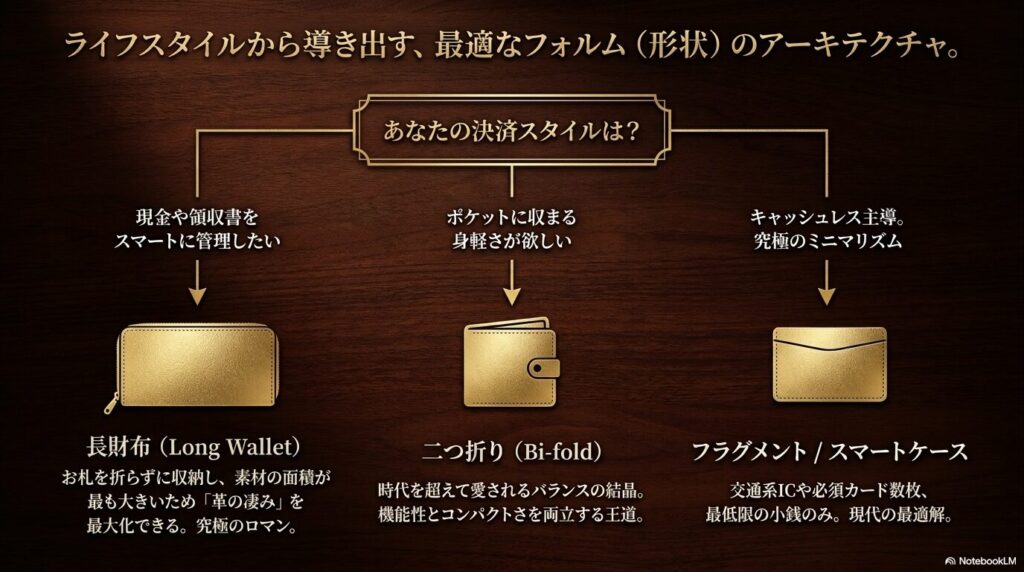 メンズ財布でライフスタイルから導き出す、最適なフォルム(形状の)のアーキテクチャ