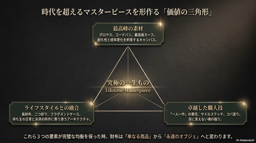 高級財布メンズのまとめ・時代を超えるマスターピースを形作る【価値の三角形】