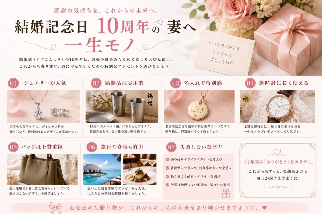 結婚記念日10周年の妻へ一生モノ